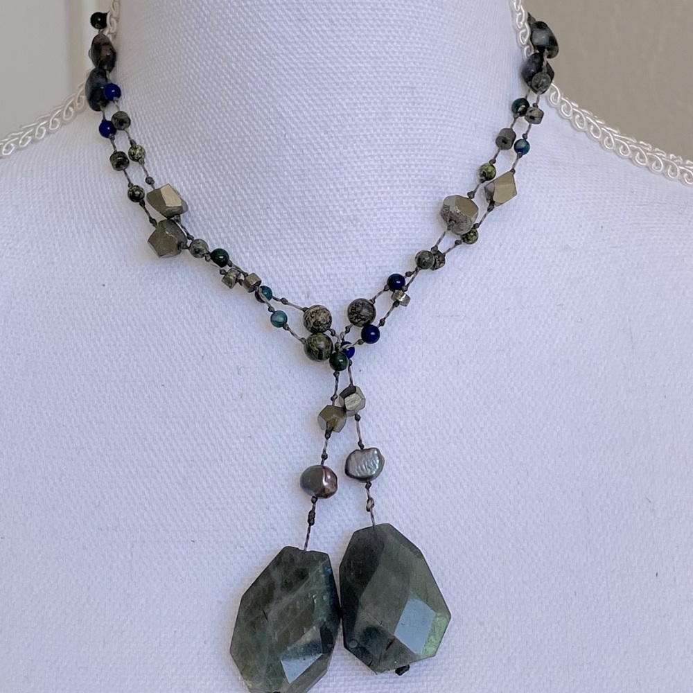 Semi precious labradorite lariat necklace